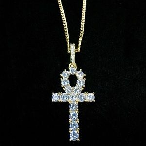 ANKH FULL DIAMONDS CZ 18K GOLD CHAIN MADE IN ITALY